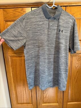 Under Armour Men's Black and Gray Space-Dye Polo-Medium